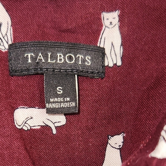 Talbots Women's Small Shirt Cat Print Button Up Long Sleeves Red Kittens… - Picture 4 of 5